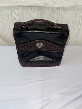 Brighton Kiana Handbag Black and Brown Croc Embossed Leather Crossbody Purse. Ch